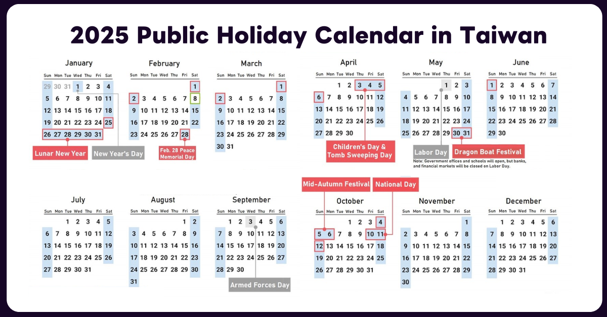 2025 Public Holiday Calendar in Taiwan